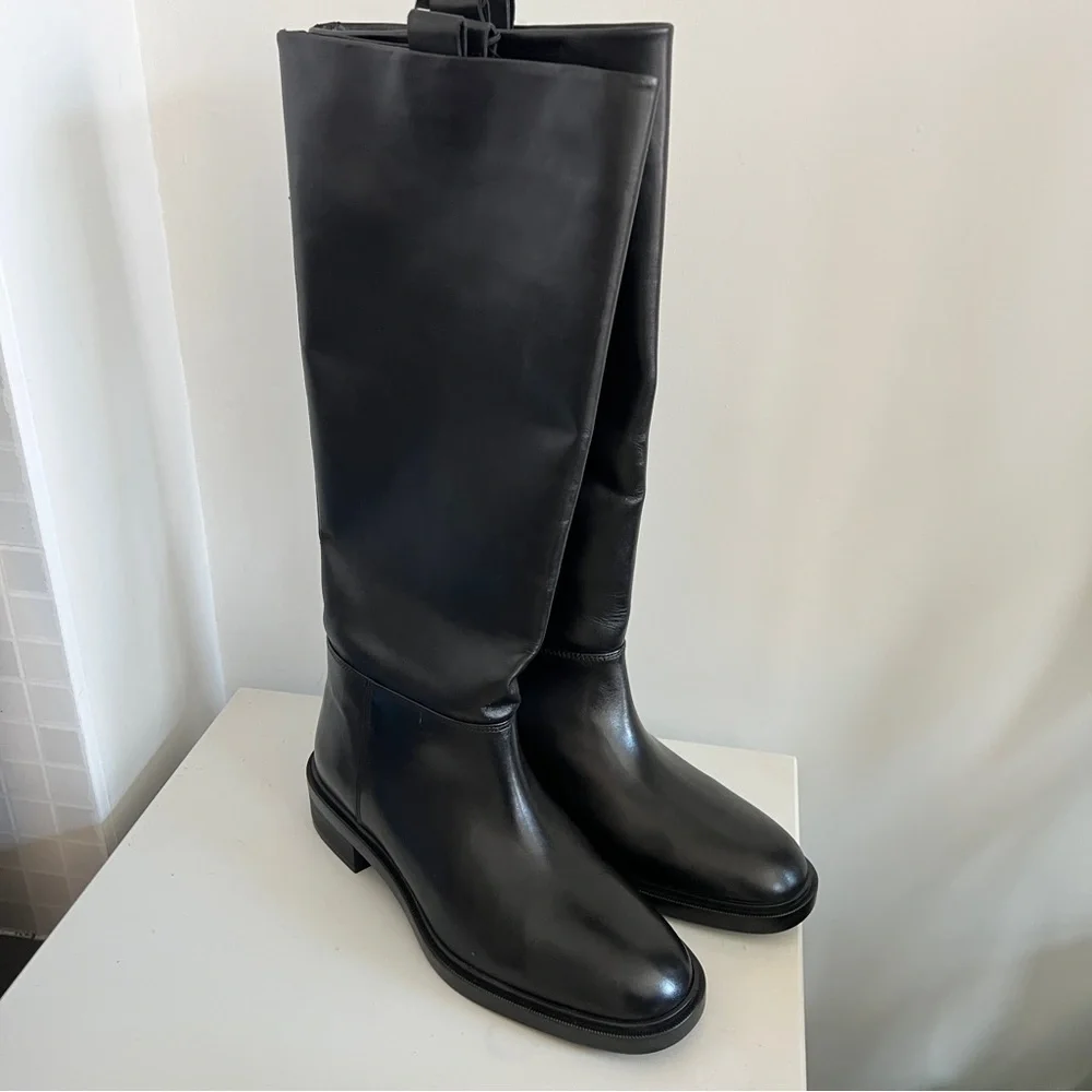 Zara black knee high equestrian riding flat boots